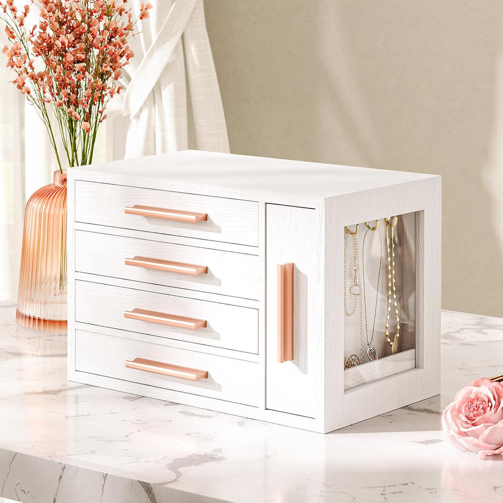 HOOBRO Jewelry Box for Women, Wooden Jewelry Organizer, Transparent Window
