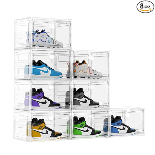 KEFA XL Shoe Storage Box Organizer, 8 Pack Shoe Boxes Clear Plastic Stackable by KEFA