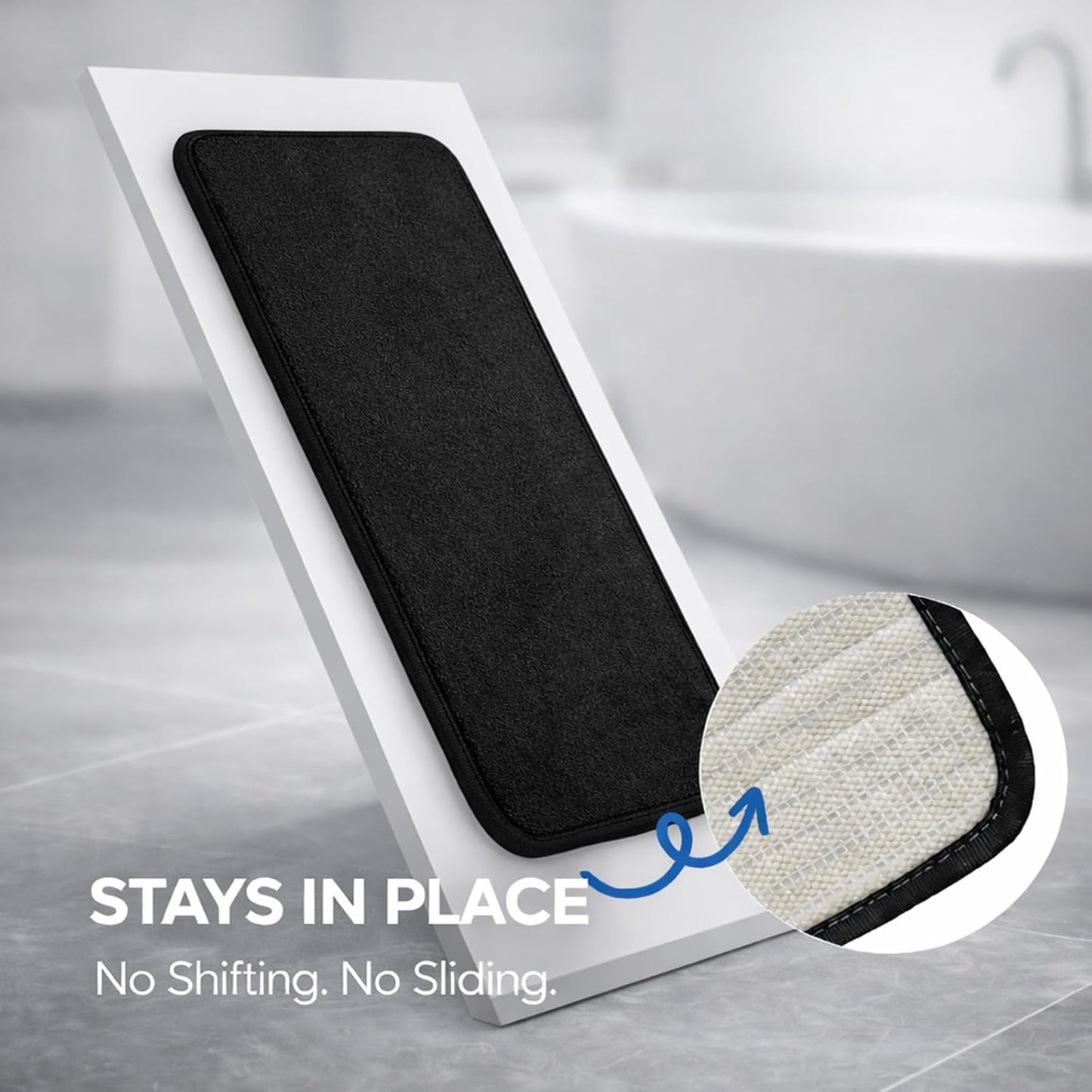 Memory Foam Black Bathroom Rug Set 4-Piece, Soft & Supportive Bath Mat Set, Super Absorbent & Quick Dry, Non-Slip Backing, Machine Washable Rugs for Bathroom, Tub & Shower (Black)
