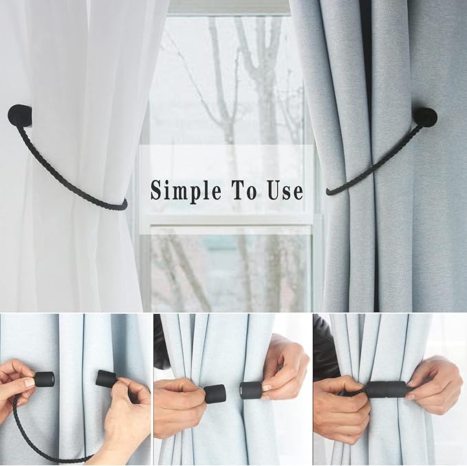 Magnetic Curtain Tiebacks 2 Pack Black Curtain Rope Tieback Curtain Holders - Image 3