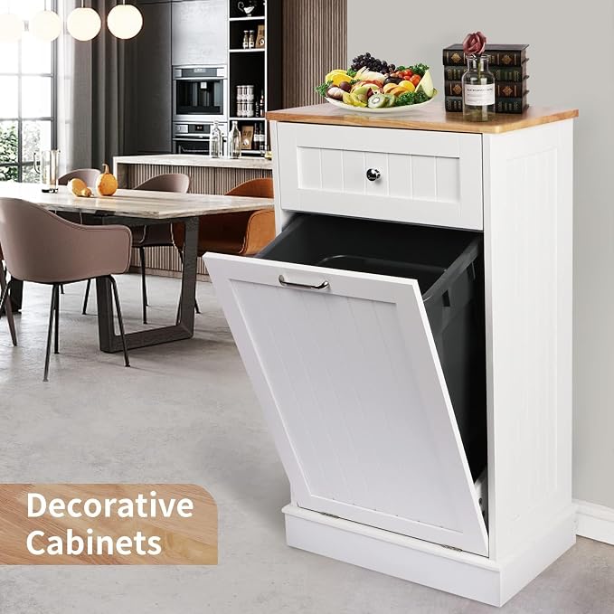 Betterhood Tilt Out Trash Cabinet 10 Gallon Wooden Free Standing Laundry Sorter - Image 3