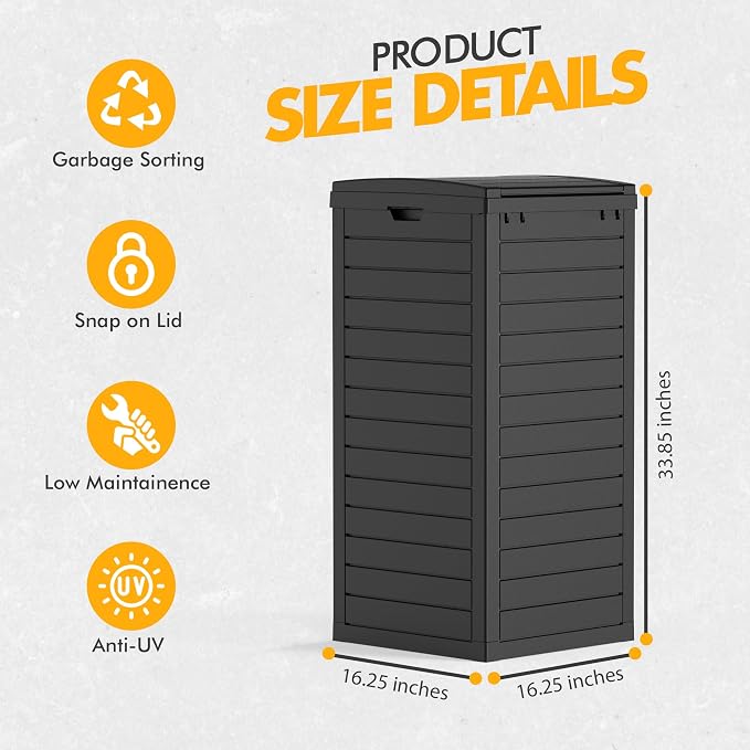 31 Gallon Outdoor Trash Can, Waterproof Resin Trash Can - Image 4