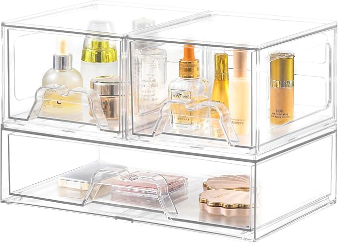 3 Pack Stackable Storage Drawers Clear Acrylic Organizer Makeup Bathroom by Stebopum