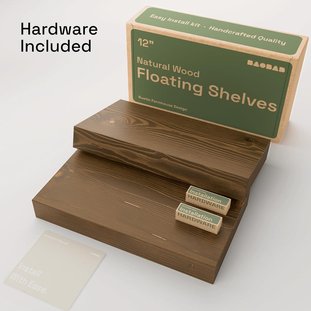 Solid Wood Floating Shelves for Wall 12 Inch Walnut, Small Wooden Shelf
