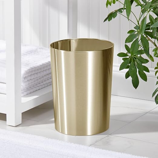 mDesign Stainless Steel Round Metal Trash Can, Small 2.8 Gallon Wastebasket - Image 2