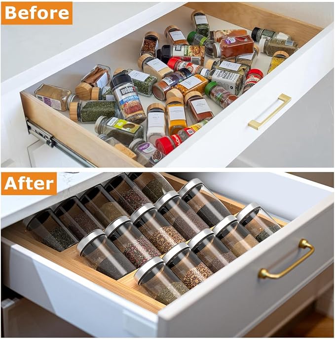 Bamboo Spice Rack Organizer for Kitchen Counter, 3 Tier Foldable Spice Shelf - Image 8