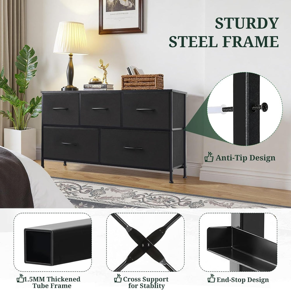5-Drawer Dresser for Bedroom, Anti-Tip Wide Storage Organizer Fabric