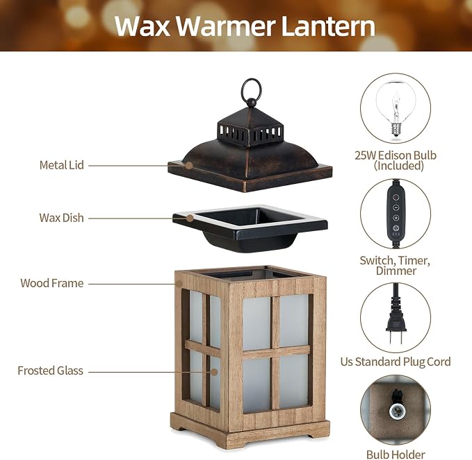 Wax Melt Warmer with Timer: Farmhouse Lantern Candle Warmer Electric Tart - Image 4
