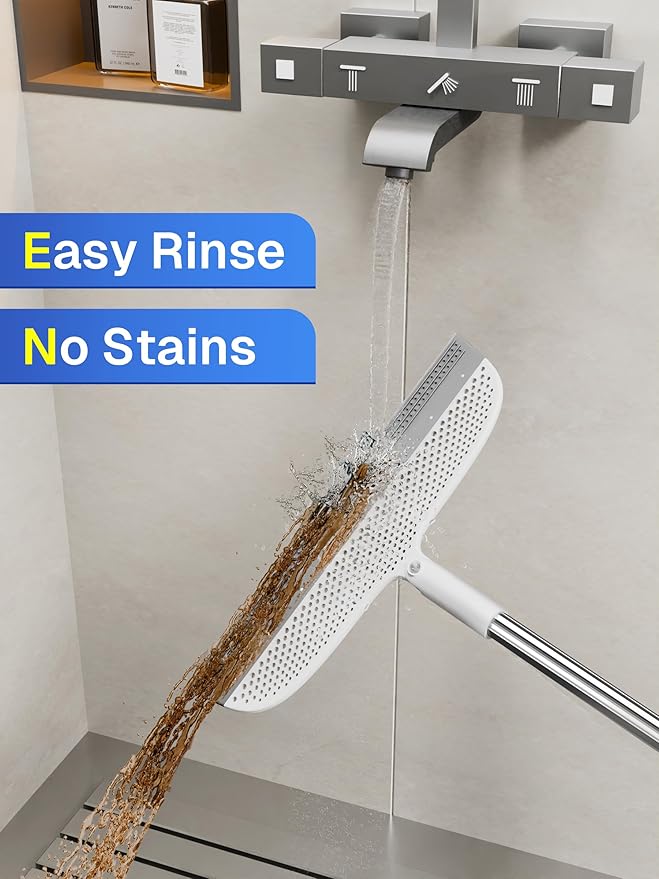 Floor Squeegee & Broom with Long Handle, 180° Rotating Head Silicone Blade - Image 7