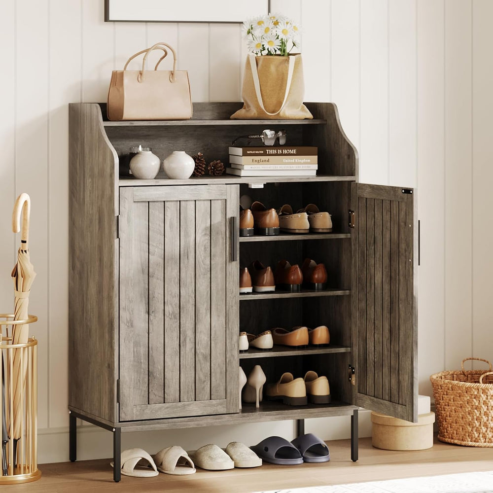 IDEALHOUSE Farmhouse Shoe Cabinet, 41" Shoe Cabinet with Doors and Shelv...