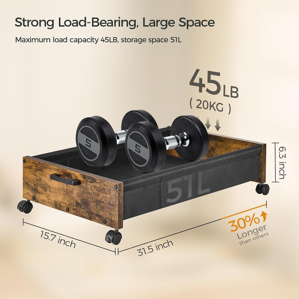 FOUCSSOMEI Under Bed Storage with Wheels, Wooden Under Bed Drawers On Wheels,...