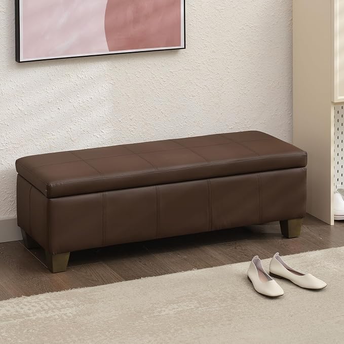 51 Inch Brown Faux Leather Ottoman - Image 7
