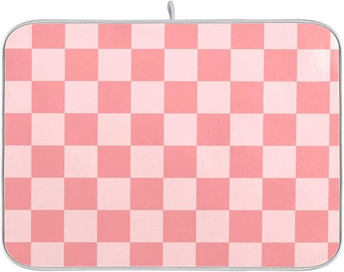 Buffalo Plaid Pink Dish Drying Mat by Wamika