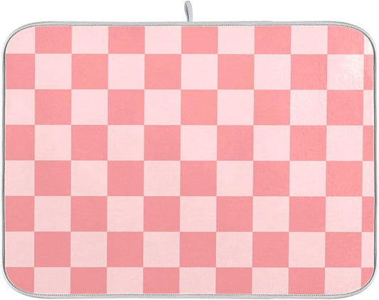 Buffalo Plaid Pink Dish Drying Mat by Wamika