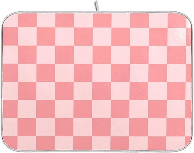 Buffalo Plaid Pink Dish Drying Mat by Wamika