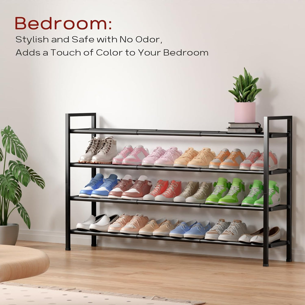 Bumusty 4 Tier Long Expandable Shoe Rack for Closet, Black