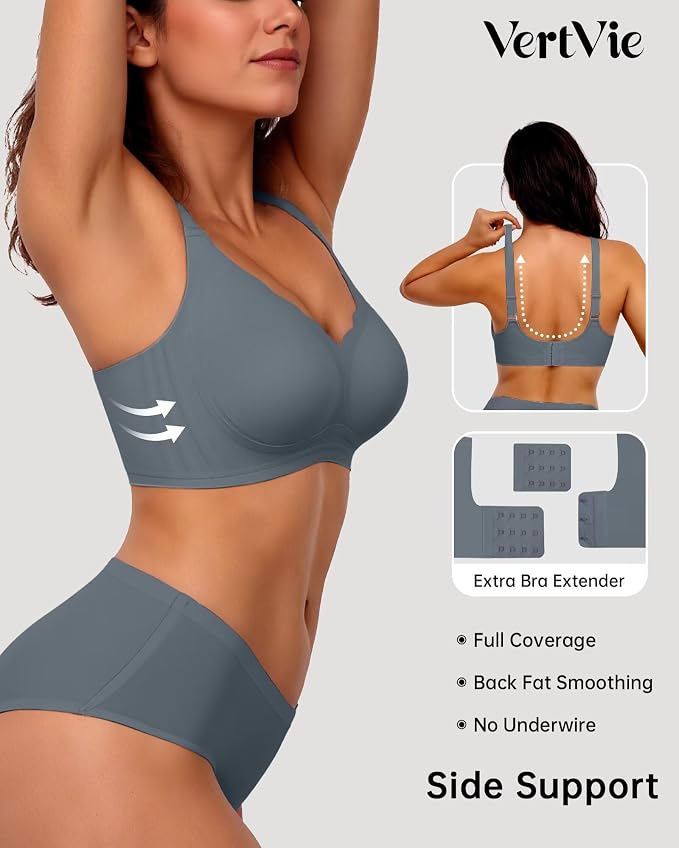Vertvie Womens Seamless Bras No Underwire Supportive Wireless Push Up Full - Image 3