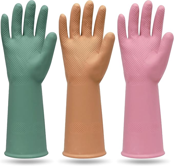 MAMISON 3 Pairs Colorful Reusable Waterproof Household Dishwashing Cleaning by QualityKitchenandHome