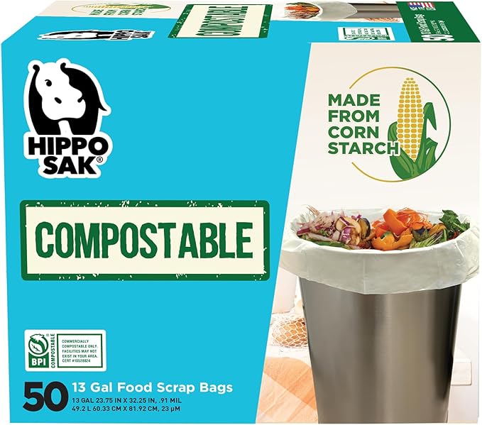 Hippo Sak - 13 Gallon Tall Kitchen Compostable Bags - Leak Proof Bags by HippoSak