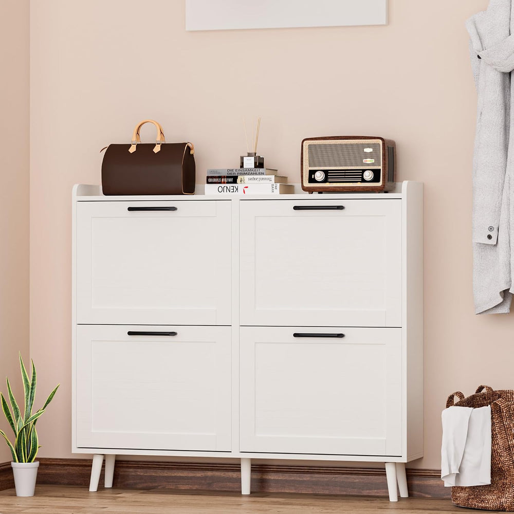 Shoe Storage Cabinet with 4 Flip Drawers, Freestanding Shoe Organizer with Ad...