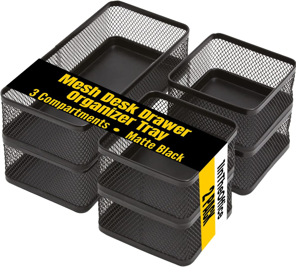 1InTheOffice Mesh Collection Desk Drawer Organizer Tray 3 Compartment - Stack...
