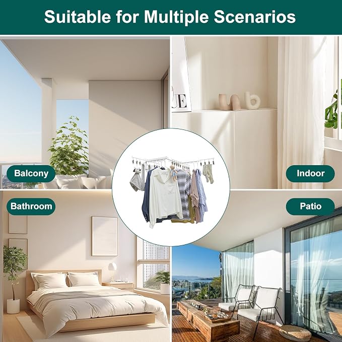 Hoimpro White 51" Clothes Drying Rack Retractable Foldable Wall Mounted - Image 7
