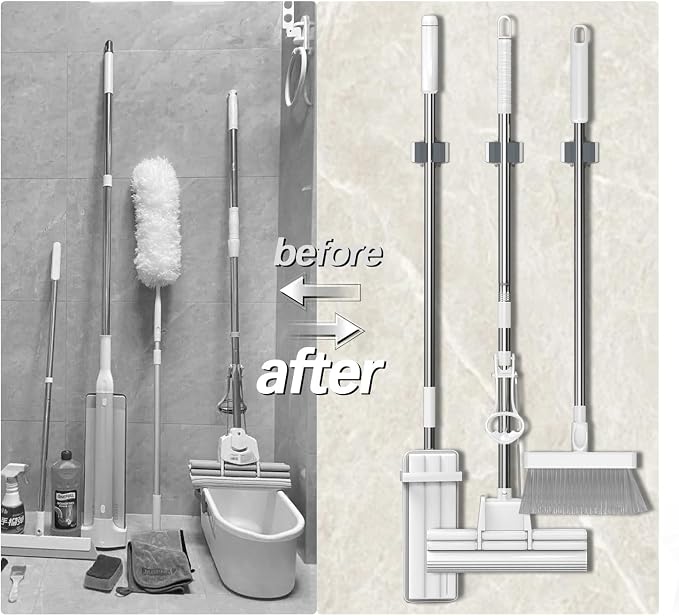 3-H Broom Holder Wall Mount 12 Pack, Mop and Broom Holder Wall Mount - Image 5