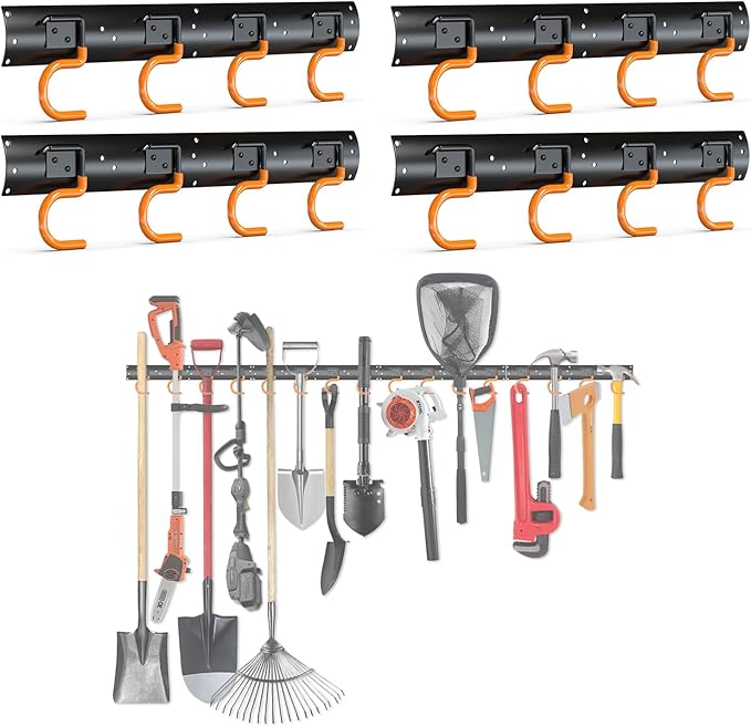 3-H 4×16" All Metal Garden Tool Organizer, Garage Tool Organizer, Broom Holder by 3-H