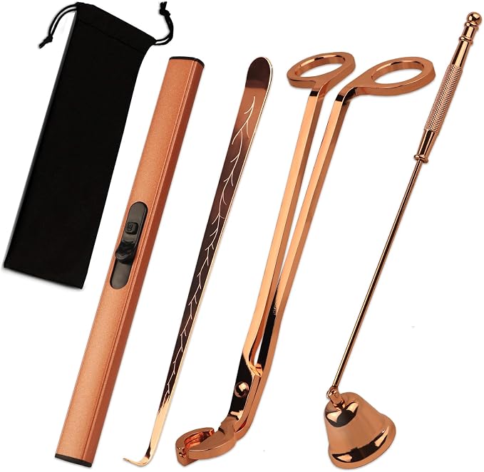 4 in 1 Elegant Candle Accessory Set, Rechargeable Lighter, Candle Wick Trimmer by KOAKOMI