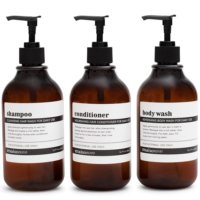 MaisoNovo Refillable Shampoo and Conditioner Bottles | 16.9 fl oz Set of 3 by MaisoNovo-TheArtofSustainableLiving