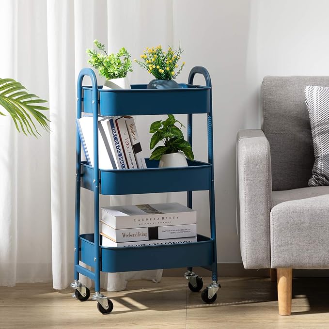 AGTEK Makeup Cart, Movable Rolling Organizer Cart, 3 Tier Metal Utility Cart - Image 2
