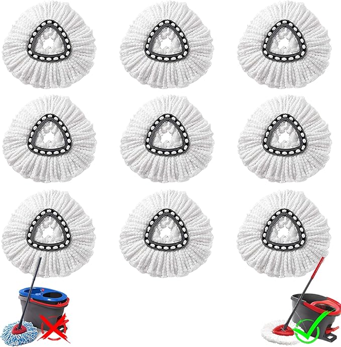 9Pcs Spin Mop Replacement Heads, Easy Cleaning Spin Mop Head, Deep Clean by HANDRERLEE