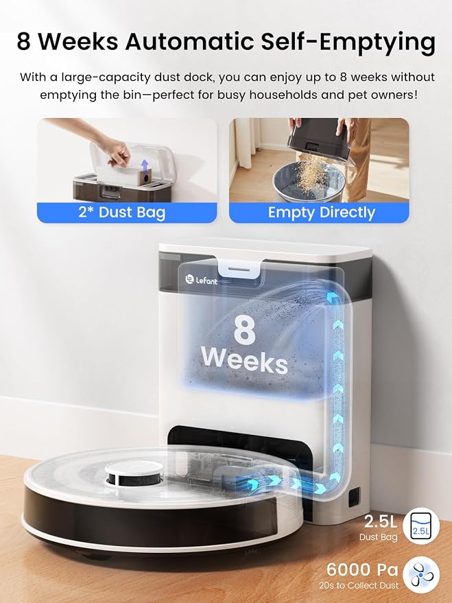 Lefant Robot Vacuum and Mop Combo, 8 Weeks Self-Emptying - Image 2