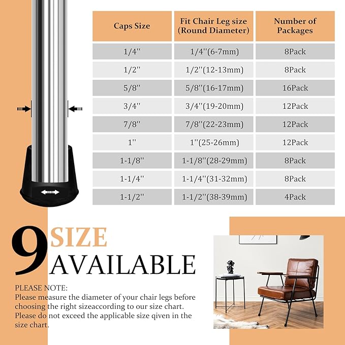 1-1/4” Round Rubber Chair Leg Tips Caps, Chair Leg Floor Protectors Furniture - Image 6