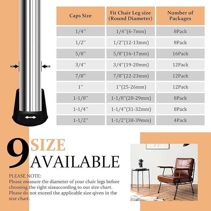 5/8" Round Rubber Chair Leg Tips Caps, 16 Pack Small Chair Leg Floor Protectors - Image 6