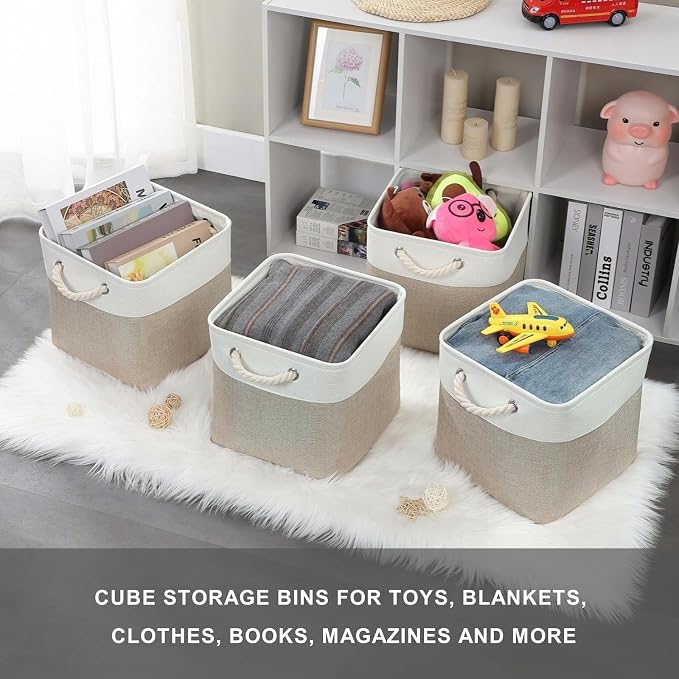 Mangata Canvas Storage Boxes, 13 Inch Cube Storage Bins Set of 6, Fabric Baskets - Image 7