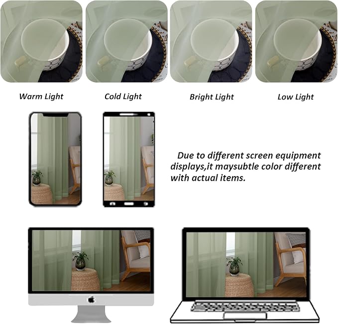 Chyhomenyc Sage Green Sheer Curtains 36 Inch Length, Short Voile Sheer Window - Image 5