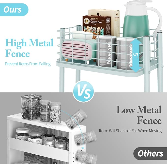 KINGRACK 3 Tier Rolling Cart, Metal Mobile Storage Shelf - Image 4
