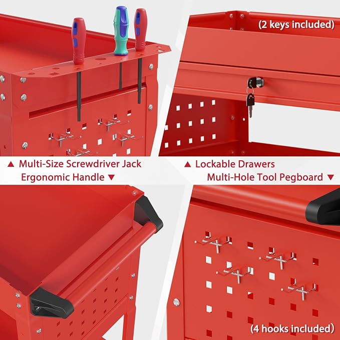 3 Tier Rolling Tool Cart on Wheels, Heavy Duty Service Cart Industrial Utility - Image 4