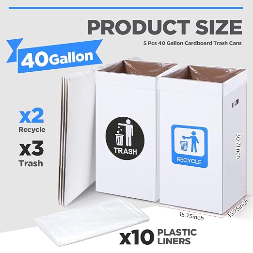 Tioncy 5 Pcs 40 Gallon Corrugated Cardboard Trash Cans Recycling Bins - Image 2