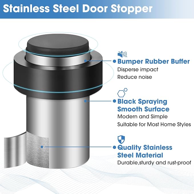 Chumia 20 Pcs Door Stopper Mounted Floor Stops Stainless Steel Cylindrical - Image 3