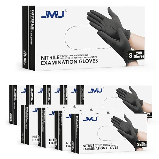 JMU Black Nitrile Exam Gloves Small Bulk 2000 Count, 3.5Mil Disposable Gloves by JMU
