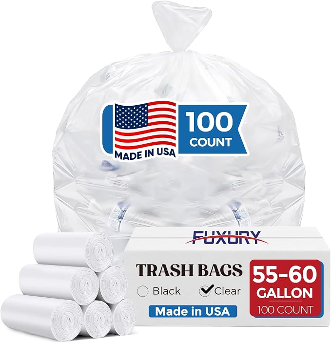 Fuxury 55-60 Gallon Heavy Duty Trash Bags, 23 Mic Thick, 38x58 in, Star-Seal by Fuxury