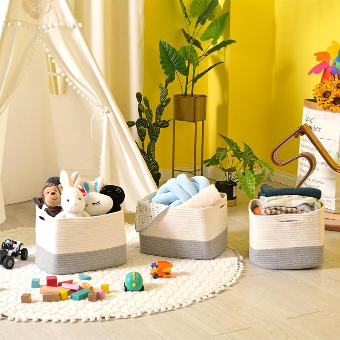 Storage Baskets for Organizing Shelves, Woven Cotton Rope Bins for Baby Nursery - Image 6