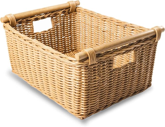 The Basket Lady Pole Handle Wicker Storage Basket, 16 in L x 12 in W x 8.25 in H by TheBasketLady