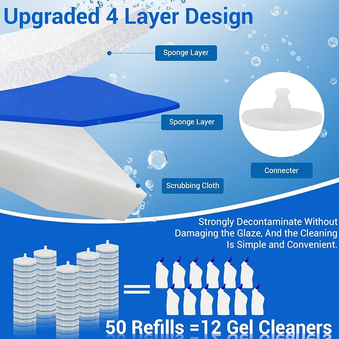50 Counts Disposable Toilet Bowl Wand Refills, 5X Cleaning Power Toilet Cleaner - Image 5