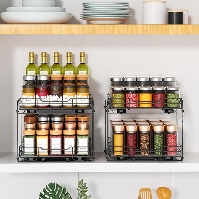 RCHYFEED Spice Organization for Cabinet, 2 Tier Pull out Spice Rack Organizer - Image 9