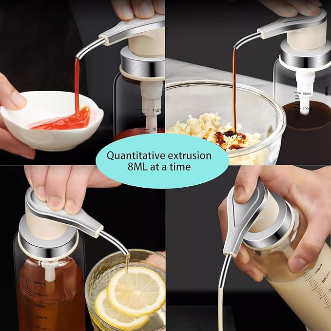 Sauce Pump Dispensers, 17oz Glass & Stainless Steel, 8ml Capacity, Restaurant - Image 2
