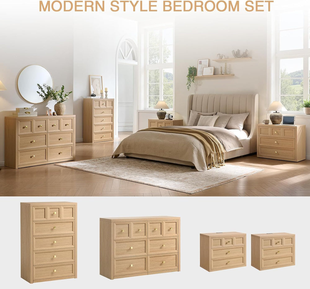 6 Drawers Dresser for Bedroom-46.5" Wide Wooden Chest of Drawers with La...