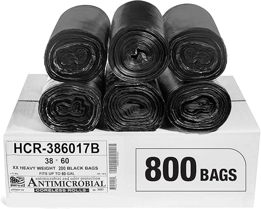 Aluf Plastics High Density Trash Bags, 60 Gallon, 17 Micron, by AlufPlastics